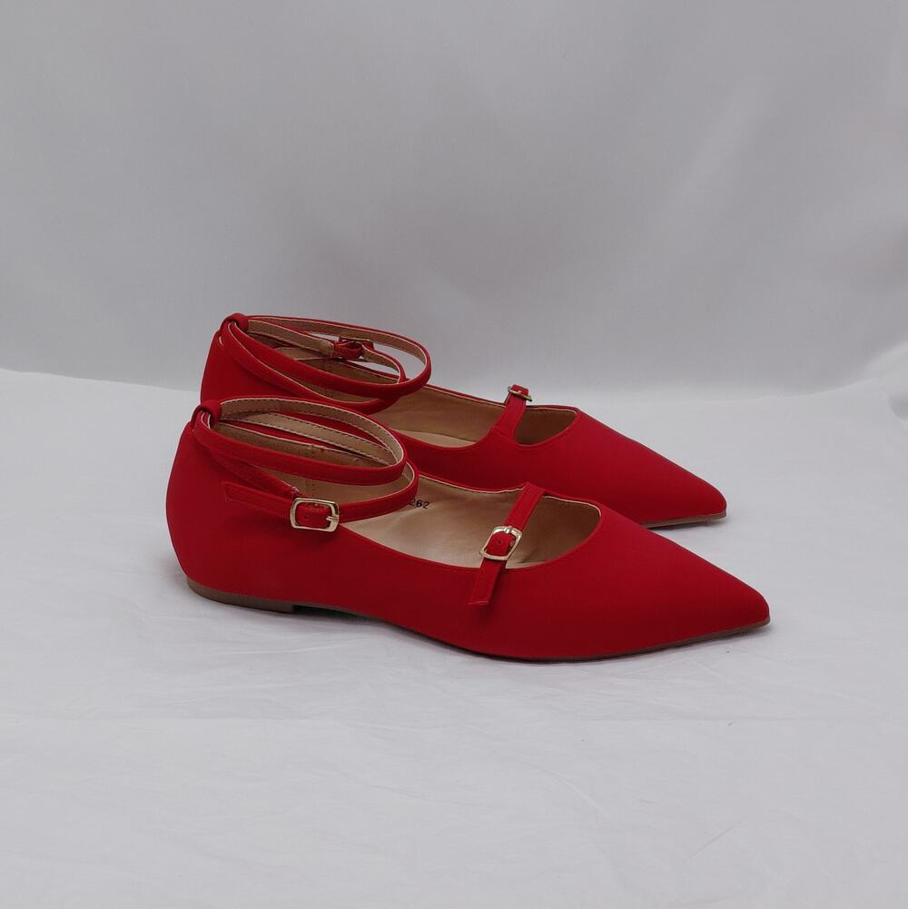 Journee Collection Womens Mary Jane Ballet Flats Sz 7 Red Pointed Toe Y2K Preppy